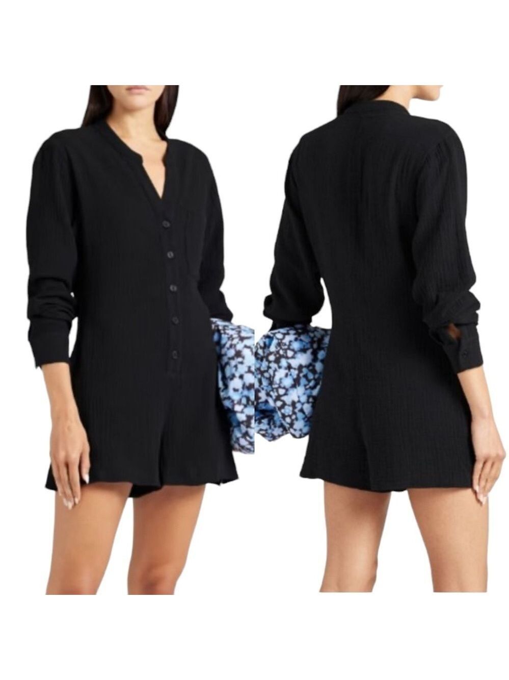 ONIA Womens Jumpsuit Sz Small Button Down Romper Crinkle Gauge Shorts